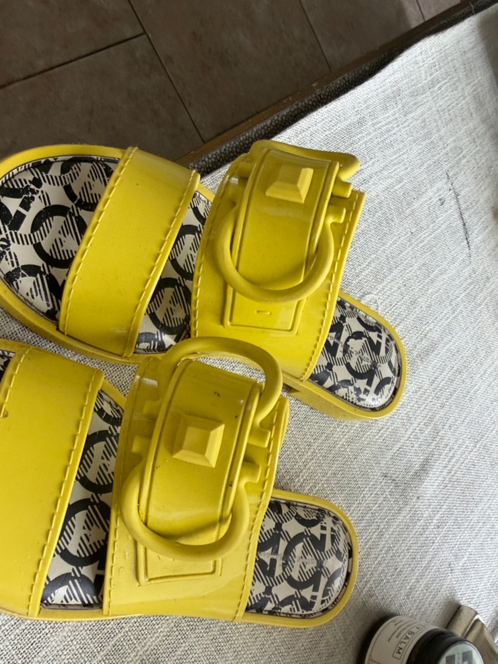 Salvatore Ferragamo Yellow Buckle Slide Sandals